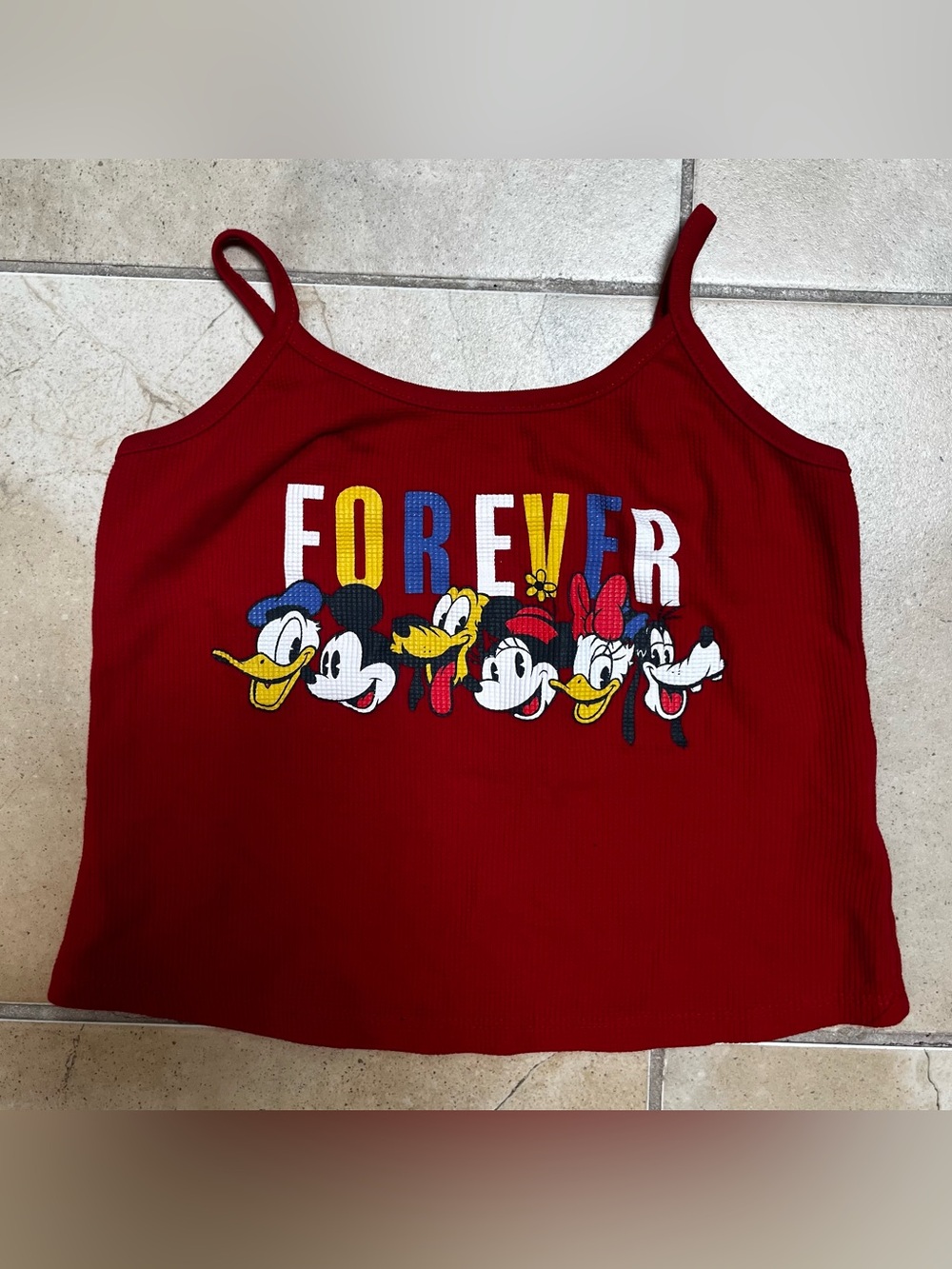 Y2K Disney Red Cartoon 'Forever' Graphic Crop Tank Size Medium